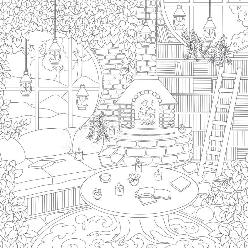 Книга Cozy Bookshops Colouring Book изображение 5