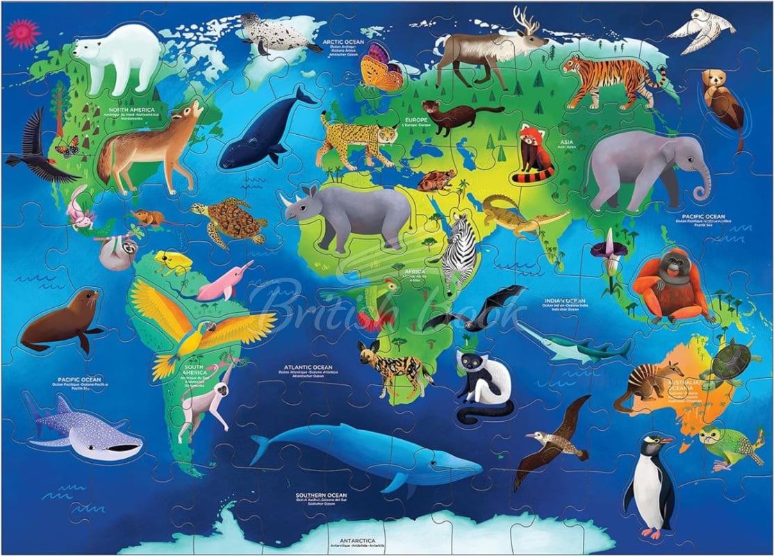 Пазл Endangered Species Map 80 Piece Puzzle изображение 1