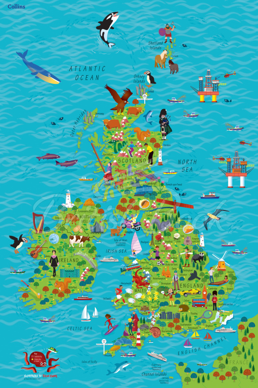Карта Collins Children's Wall Map of the United Kingdom and Ireland зображення