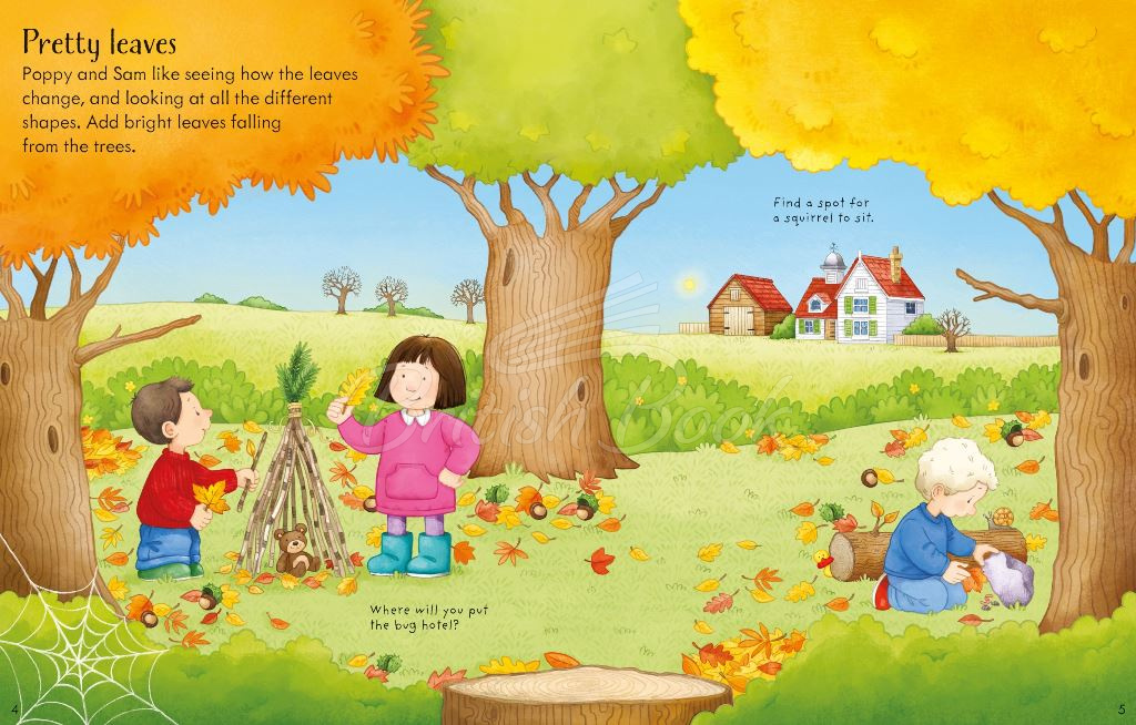 Книга Usborne Farmyard Tales: Poppy and Sam's Autumn Sticker Book изображение 3