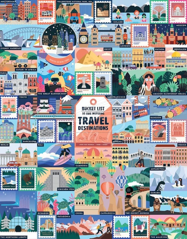 Пазл 50 Awe-Inspiring Travel Destinations Bucket List 1000-Piece Puzzle изображение 1