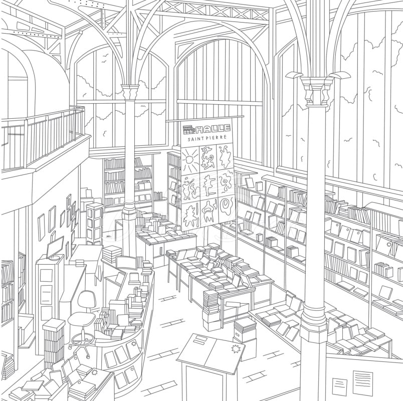 Книга A World of Cozy Bookstores Colouring Book зображення 6