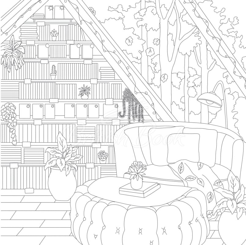 Книга A World of Cozy Bookstores Colouring Book зображення 2