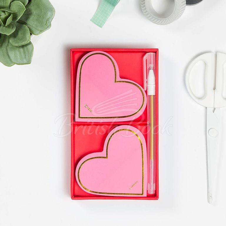 Клейкая бумага для заметок Hearts Sticky Sets with Gel Pen изображение 1