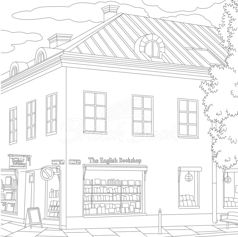 Книга A World of Cozy Bookstores Colouring Book зображення 4