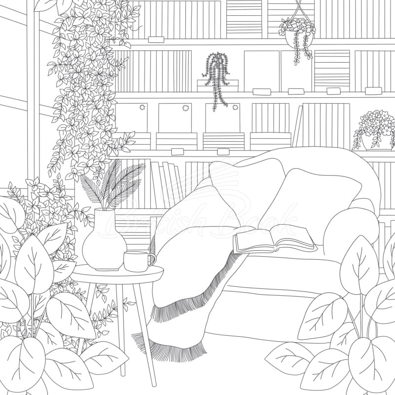 Книга Cozy Bookshops Colouring Book изображение 6