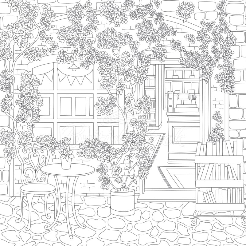 Книга Cozy Bookshops Colouring Book изображение 1