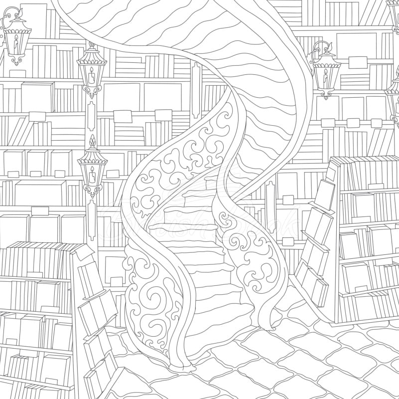 Книга Cozy Bookshops Colouring Book изображение 2