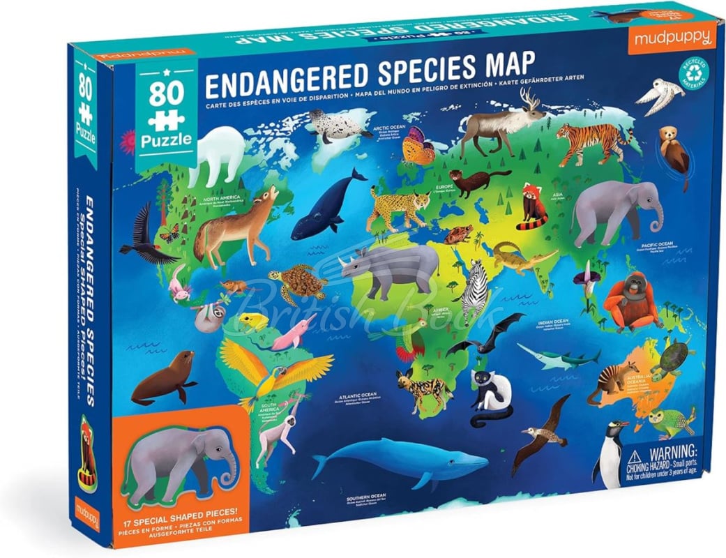 Пазл Endangered Species Map 80 Piece Puzzle изображение