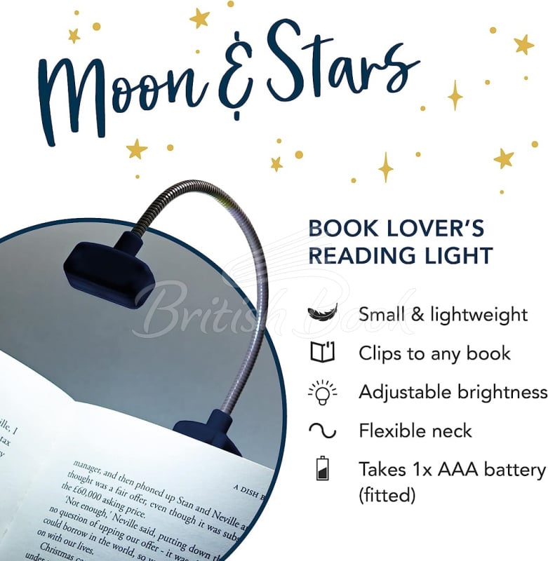 Фонарик для книг Book Lover's Reading Light Moon and Stars изображение 1
